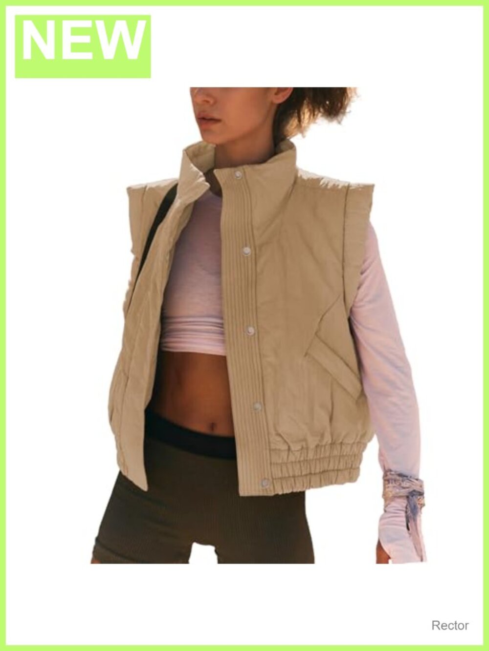 Cropped Puffer Vest Button Sleeveless Light Jacket Scrunch Stand Collar Gilet